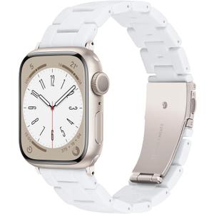 Lightweight Resin Watch Band Compatible with Apple Watch Band 46mm 45mm 44mm 42mm 49mm, Wristband Bracelet for Women Men, Watch Strap for iWatch Series 11/10/9/8/7/6/5/4/3/2/1/SE/Ultra-Pure White