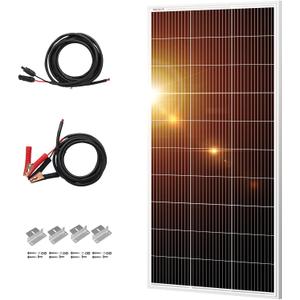 DOKIO 200W 18V Solar Panel Kit Monocrystalline with Aluminum Frame and MC4, Mounting Brackets, Alligator Clips & 5m Cable for RV, Boat, Roof, Cabin, Off-Grid (Controller Required)