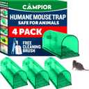 Humane Mouse Trap for House  Large, No-Kill Mouse Traps Indoor for Home, Catch-and-Release Rat and Mouse Trap, Child & Pet Safe, Easy to Clean, No-Touch Release, Pack of 4, Green