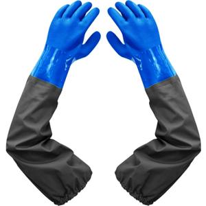 Haiou PVC Chemical Resistant, Long Rubber, Heavy Duty Waterproof Gloves for Chemical and Acid Work, 25 inches, Large-(Blue)