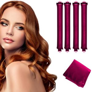 Heatless Hair Curler-Over Night Blowout Rods-Soft Velvet Hair Rollers 4 Piece -Hair Rollers for Long and Short Hair with Head Scarf for Sleeping.Red Wine, 5 Count (Pack of 1)