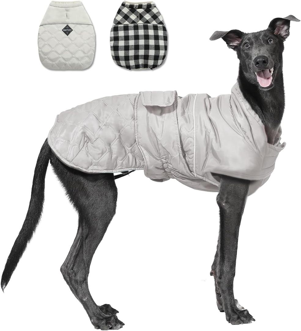 PAWZ Road Dog Winter Coat with 5 Layers Warm Material, Reversible Dog Clothes with 2 Sides, Dog Jacket Outdoor Water Repellent, (Light Beige Plaid 3XL) (3X-Large (Pack of 1))