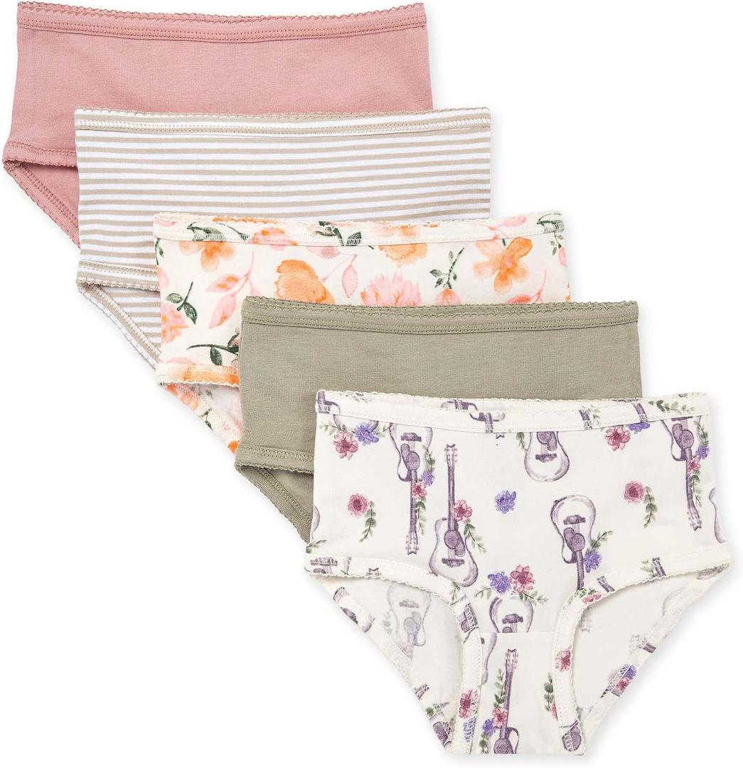 Burt's Bees Baby Toddler Girls' Underwear Set of 5 - Solids, Stripes,Prints, Tag-Free, 2-3T