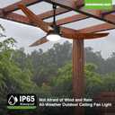 Outdoor Ceiling Fan with Light and Remote, 52-Inch LED 3-Blade Gazebo Fan for Patios, Waterproof DC Motor, 6-Speed Reversible, Dimmable, Timer, 3 Downrods, Walnut Color