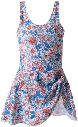 Jolyshlid Girls One Piece Swimdress Floral Skirt Bathing Suit Swim Hawaiian Beach Swimwear 13-14Y