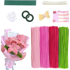 400 Pcs Pipe Cleaners Craft Kits for Flower Colored Fluffy Fuzzy Sticks Chenille Stems Art Supplies for Projects Creative DIY Room Decor, Christmas Decorations, Creative Gift (Pink)