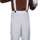 HLENOK Adult Men Candy Chocolate Factory Worker Costume Shirt Jumpsuit Gloves Wig Outfit Halloween Cosplay Costumes Props (Medium)