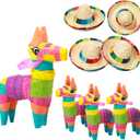 Chivao 8 Pcs 4 x 7 Inch Mini Donkey Piata and Sombrero Hats Mexican Hat Decorations Fiesta Decorations Mini Mexican Piata for Kids Birthday Fiesta Taco Supplies Luau Photo Prop