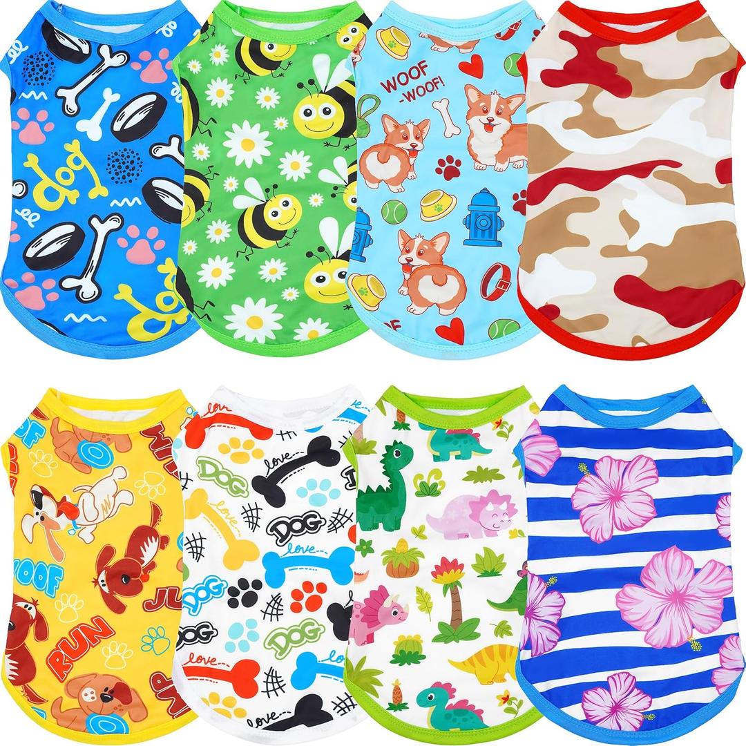 8PCS/Pack Dog Shirts Male for Small Dog Boy Sleeveless T Shirts Soft Stretchy Cats Doggie Puppy Tank Top Tee Vest S