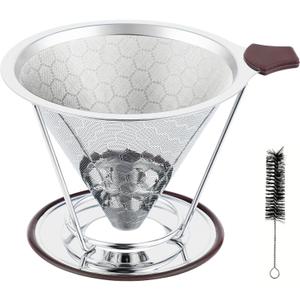Vikuces800 Mesh Reusable Pour Over Coffee Dripper, Metal Stainless Steel Honeycomb Filter, Paperless Cone Filter for Hario V60, Chemex and Mugs with Separate Stand, Single Cup Coffee Maker, 1-4 Cup