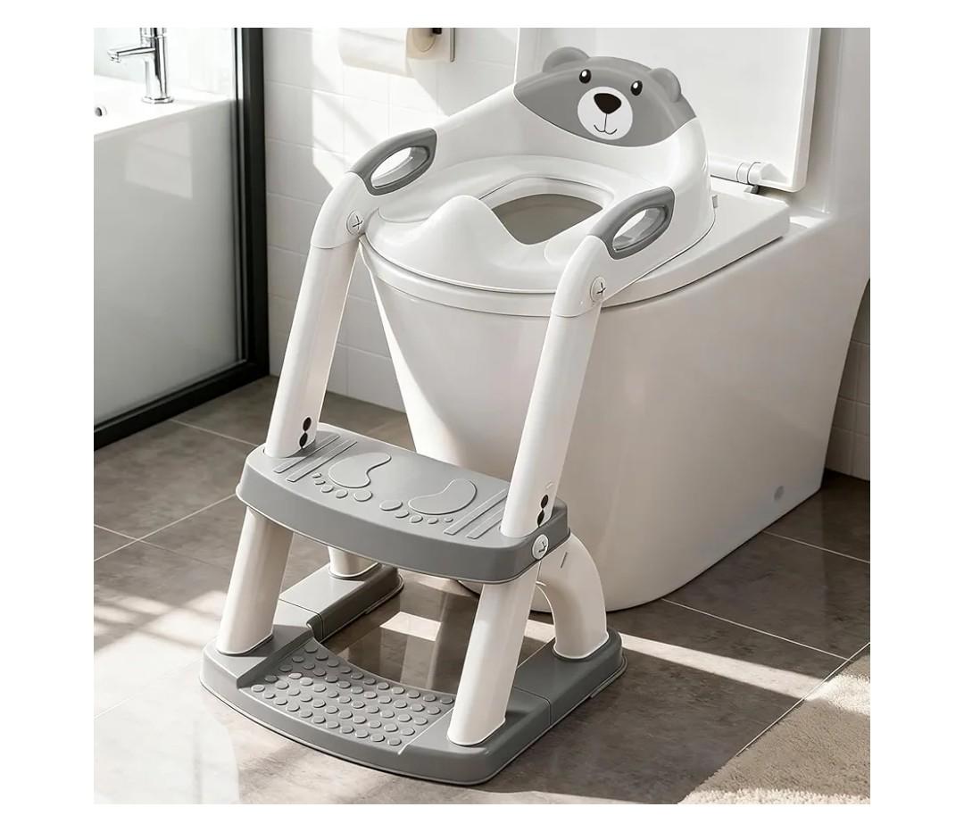 Potty Training Seat, SKYROKU Upgrade Toddler Toilet Seat for Kids Boys Girls, 2 in 1 Potty Training Toilet, Splash Guard AntiSlip Pad Step Stool,New SectorShape Stabilized Base (8899+Grey)