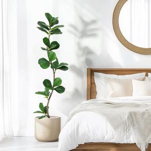 GarveeHome Artificial Fiddle Leaf Fig Tree - 5 ft Fake Plant with Black Nursery Planter, Large Fake Tree for Home or Office Decor - Artificial Plants Indoor Outdoor, Housewarming Gift