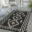Uphome Outdoor Rug Mat Waterproof 5x8 ft, Reversible Outdoor Plastic Straw Rug, Black Boho Patio Rug, Foldable RV Camping Rug, Indoor Outdoor Area Rug for Backyard Deck Pool Balcony Picnic, 5'x8'