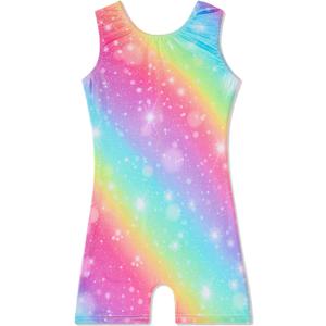 Leotards for Girls Gymnastics Toddler Dance Biketards Mermaid Unicorn Athletic Dance Wear Shiny Rainbow Blue Hotpink (5-6 Years)