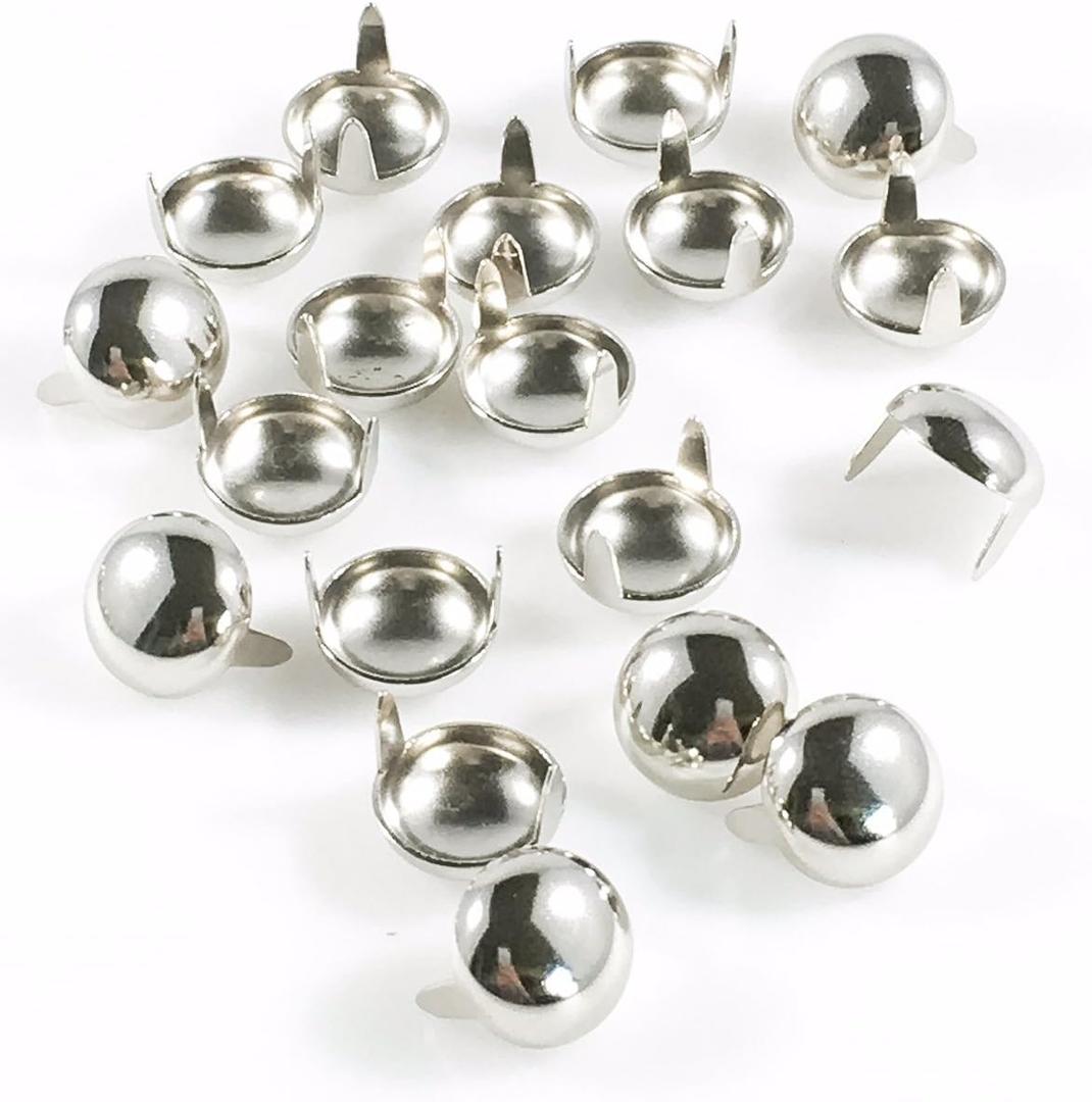Nailheads Spots Studs 2 Prong 13MM (1/2") Round; Steel with Nickel Finish; 100 Pcs