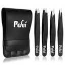 Pefei Tweezers Set - Professional Stainless Steel Tweezers for Eyebrows - Great Precision for Facial Hair, Splinter and Ingrown Hair Removal (Black), Set of 2