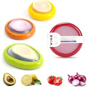 Winb Set of 4 Reusable Fruit and Veggie Savers - Ideal for Avocados, Tomatoes, Apples, Garlic, Onions, and More (Red & Yellow & Orange & Green)