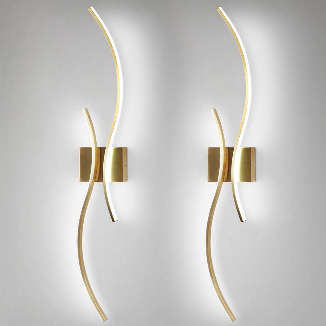 CANEOE Modern Led Wall Light Set of Two, 39inch Gold Indoor Led Wall Sconce Lighting, Bathroom Vanity Light Fixtures Over Mirror for Living Room Hallway Bedroom Bedside Wall Lamp (Gold,6000K,2 Packs)