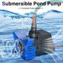 3200GPH Pond Pump, 200W Submersible Water Pump with 33FT Power Cord & Barrier Bag, 2 Hose Adapters, 20FT. Lift Height for Garden Ponds, Fountains, Waterfalls, Water Circulation (Blue)