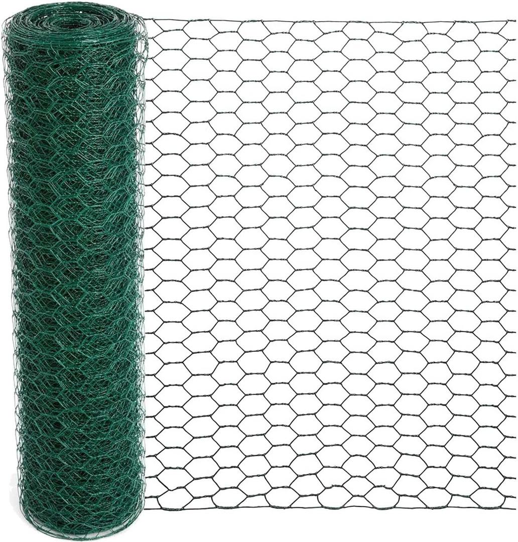 Mklsit Chicken Wire for Floral Arrangements, 15.7 x 157 Inches Green Mesh, 0.6 Inch Hexagonal Galvanized PVC Coated Netting Fence for Crafts, Poultry, Garden