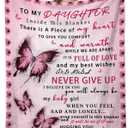 Daughter Blanket from Mom, Daughter Gifts from Mom, Daughters Birthday Gifts, Christmas Birthday Gift for Daughters Adult, Soft Flannel Throw Blanket, Pink Butterfly, 60"x50"