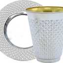 Exquisite 5.5 oz Disposable Plastic Kiddush Cup and Tatz Silver Cup and Saucer Set for Passover, Shabbat, Wedding, Brit and Year Round -10 Count - 5 Sets