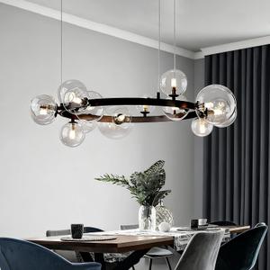 15 Lights Modern Globe Sputnik Chandeliers, Mid Century Black Ceiling Light Fixture Glass Globe Ball Chandelier, Ring Pendant Light for Dining Room Bedroom Living Room Kitchen Island