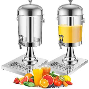 Gisafai 2 Pcs 2 Gallon Drink Dispensers for Parties, Beverage Dispenser with Stand, Stainless Steel Hot Cold Juice Dispenser with Centre Ice Core and Drip Trays for for Beer, Water Lemonade