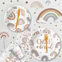 2 x Boho Rainbow 1st Birthday Decorations Tableware - Boho First Birthday Party Supplies, Paper Onederful Plate, Napkin, Cup, Disposable Cutlery | 24 Guests