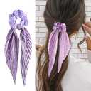 Ouliget Silky Satin Hair Scarf Scrunchies for Women,Sweet Soft Shiny Hair Band Hair Accessories,Bohemia Knotted Bow Ribbon Elastic Hair Scrunchies, 4 Pieces