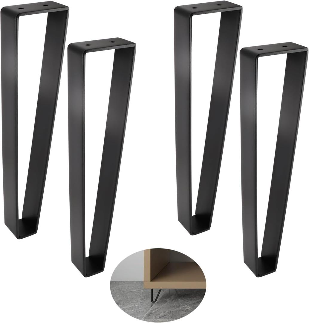 Osring 14 Inch Trapezoid Furniture Legs 4pcs, Solid Steel Furniture Hairpin Leg for Side Table, TV Stand and Cabinet, Black