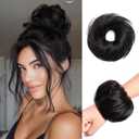 Messy Bun Hair Piece 100% Real Human Hair Chignons Scrunchie Tousled Fluffy Bun Scrunchie Wig Stretchy Band Messy Buns Hair Clip Fake Messy Hair Buns Hair Pieces for Women Black