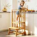 BAMBOOHOMIE Kids Kitchen Step Stool, Toddler Standing Tower Adjustable Height with Anti-Slip Feet, Toddlers Learning Step Stool Helper for Kitchen Counter or Bathroom Sink, Natural Bamboo