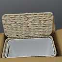 Wicker Trash Can with Lid and Liner,Boho Decotative Small Bathroom Trash Cans,Waterproof Slim Waste Basket for Bedroom,Home Office,3 Gallon Cream White