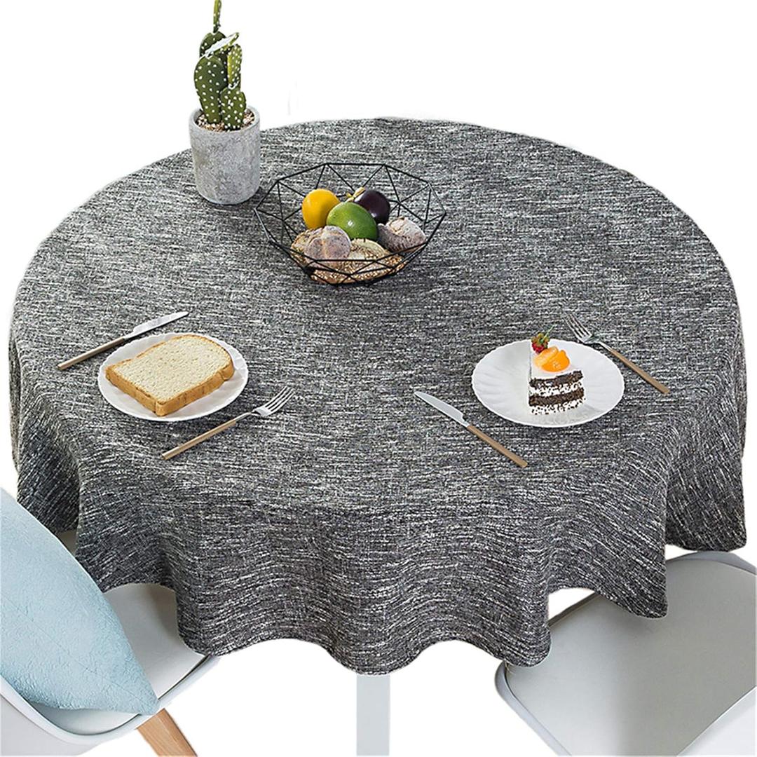 Dimatic Cotton Linen Solid Color Tablecloth Round Simple Style Table Cover for Small Round Table 24"-40" (2 Seats), Dark Grey, Round - 48 Inch