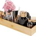 Bathroom Vanity Tray Organizer Bamboo, Small Wood Tray for Counter Kicthen Drawer, Rectangular Toilet Paper Storage Basket Box, Guest Sink Tray Decor, Bathroom Accessories 15" x 6" x 2.5"