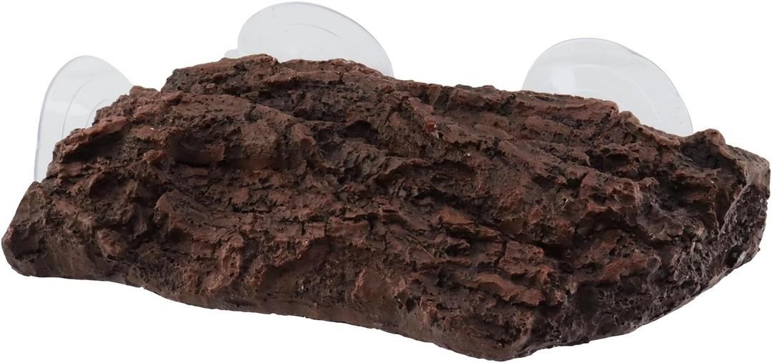 Turtle Basking Platform, Water Tank Aquarium Tortoise Climbing Platform with 3 Suction Cups, Artificial Bark Decor, Terrapins Frogs Resting Terrace(Red Bark Style)