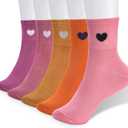 Corlap Women's Cute Cotton Crew Athletic Running Socks - Ankle High, Novelty Fun Heart Design 5-Pairs (Gift Box)