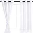 Hiasan White Sheer Curtains with Tiebacks for Bedroom, Grommet Light Filtering Semi Transparent Voile Drapes Grommet Window Curtains for Living Room, W42 x L54, Set of 2 Panels