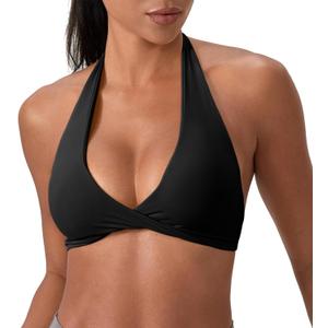 Yuerlian Workout Sports Bras for Women V-Neck Twist Padded Open Back Wireless Gym Yoga Low Impact Bra (Medium, Black)