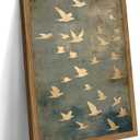 Framed Flock of Birds Canvas Wall Art, Vintage Minimalist Abstract Landscape Painting, Neutral Gold Birds Spiritual Wall Decor, Modern Aesthetic Pictures for Bedroom Living Room 8x10 inch