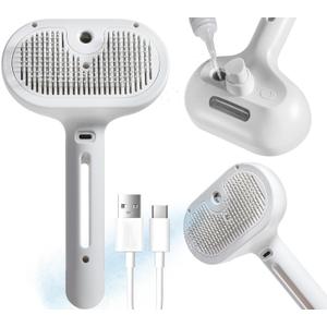 2 x Spray Cat Pet Grooming Brush with Water Sprayer - Hair Removal Comb for Cats and Dogs, White Shedding and Bath Brush with Steam Release