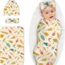 Fishing Baby Stuff Swaddle Blanket with Headband and Beanie Set, Soft Fisher Newborn Receiving Blanket Outfit Infant Shower Gift for Boys Girls