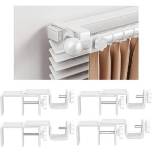 Over-Blinds Curtain Rod Brackets for Outside-Mounted Blinds, Blinds Curtain Rod Brackets for 1.32 Rectangular Headrails, Tool-Free No-Drill Installation for Apartments, Rentals Set of 4 (White)