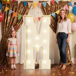 4FT Marquee Letters M Sign,Large Light Up Numbers Party Decoration - Hook and Loop Fastener,No Tools Easy Setup, Corrugated Plastic for Birthdays Weddings Baby Anniversaries(Letters M)