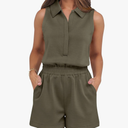 ANRABESS Romper for Womens 2025 Summer Dressy Casual Sleeveless V Neck One Piece Short Jumpsuit Lounge Travel Outfits Clothes, Army Green,M