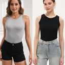 BQTQ 5 Pack Womens Crewneck Tank Tops High Neck Tank Tops Sleeveless Slim Fit Basic Tanks Top Ladies Undershirts (XXL)