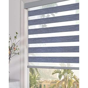 Persilux Cordless Zebra Blinds for Windows (24" W x 72" H, Dark Grey) with Upgraded Cassette Free-Stop Blackout Dual Layers Sheer Roller Shades Thermal Insulated Blinds for Office & Living Room