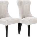Wingback Chair Covers, Velvet Stretch Tufted Wingback Chair Cover Slipcover, Reusable Protector Arm Dining Chairfor Dining Room Banquet Home Decor, Machine Washable (White, Set of 2)