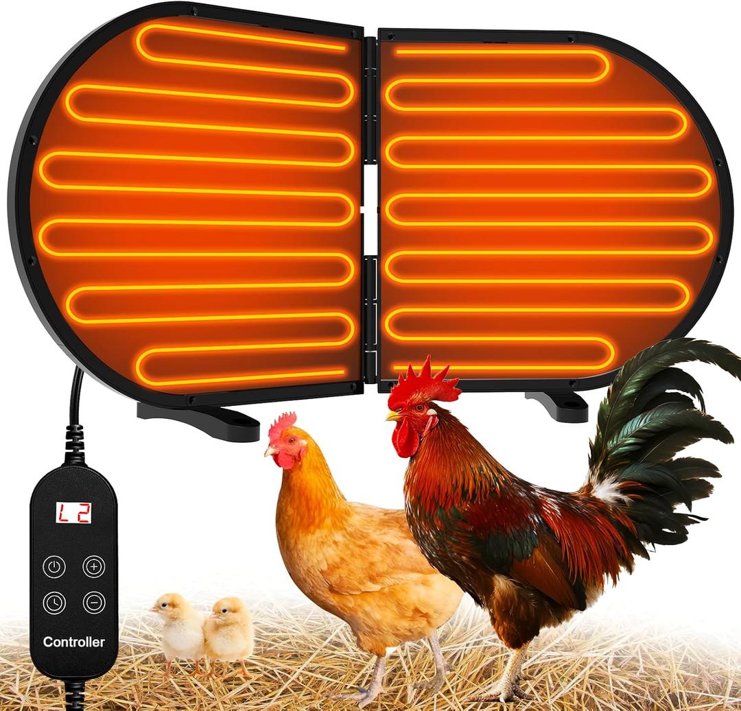Chicken Coop Heater for Winter, Foldable Flat-Panel Radiant Heater for Chicken Coop with Timer & Temp Adjustable, Smart Large Chick Heaters with 2 Heating Plates for Chick Kitten Pet Animal